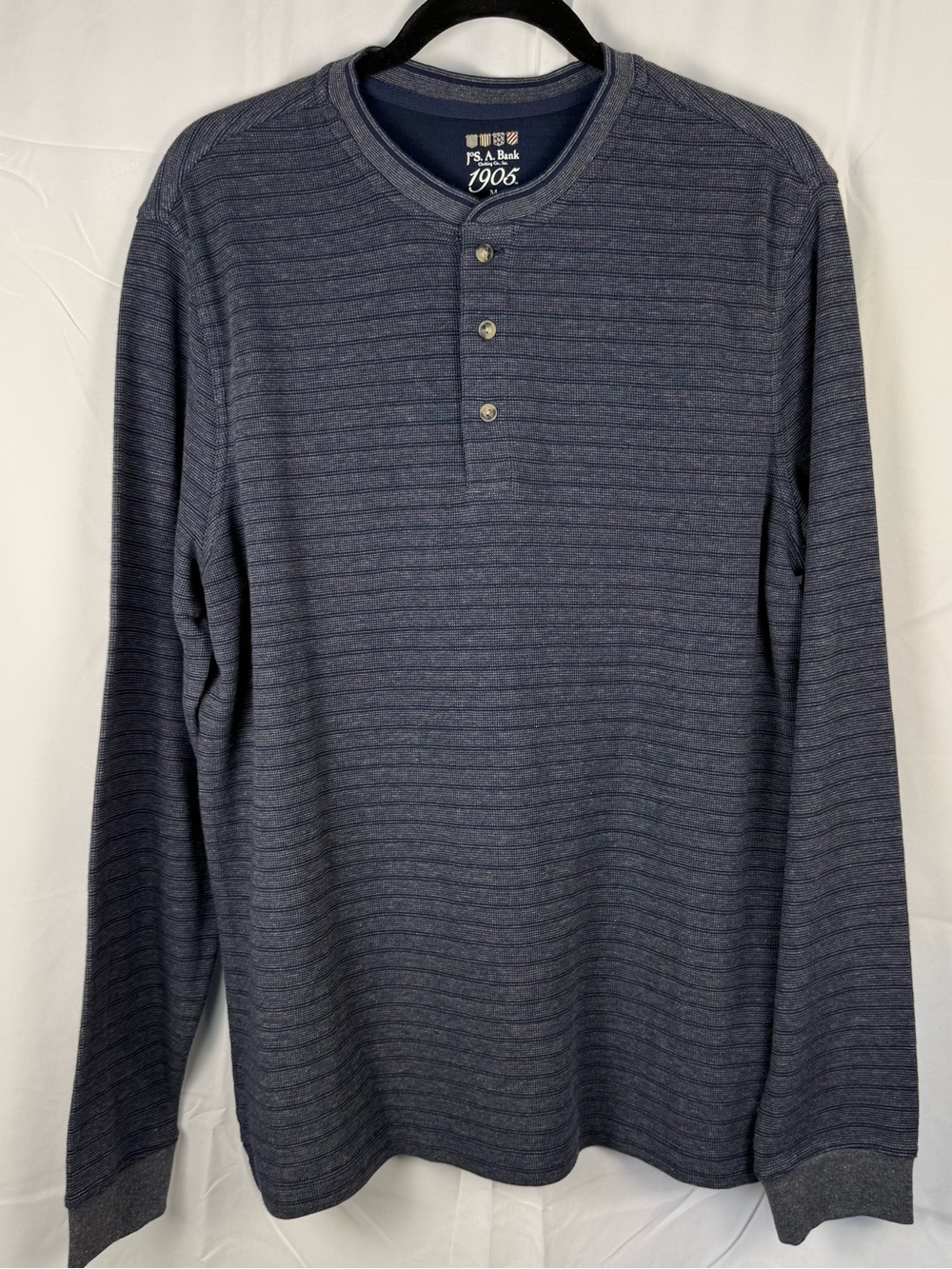 Jos. A. Bank 1905 Blue Striped Long Sleeve Henley Shirt Medium Cotton